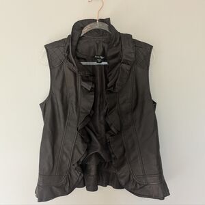 Charlie Paige Faux Leather Ruffle Vest Brown Small